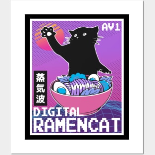 Digital Ramencat Vaporwave Ramen Retrowave 90s Posters and Art